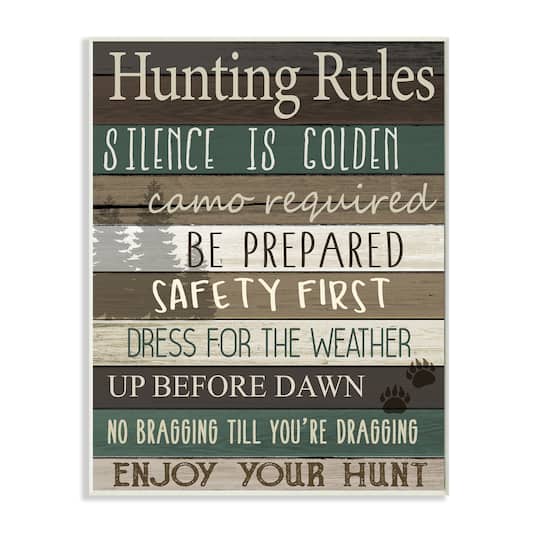 Stupell Industries Cabin Hunting Rules Rustic Charm Brown Green Wood Wall Plaque